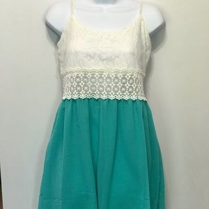 Green and white lace dress